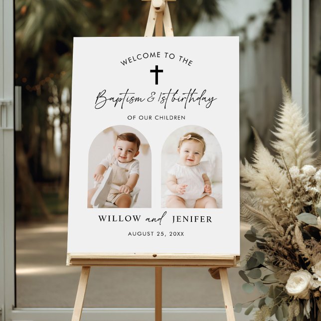 Modern Baptism & 1st Birthday Twins Boy and Girl Foam Board (Creator Uploaded)