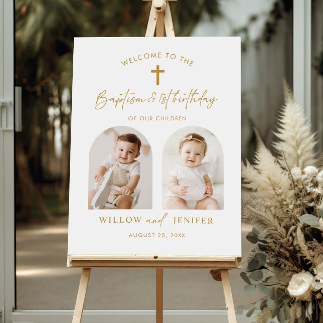 Modern Baptism & 1st Birthday Twins Boy and Girl Foam Board (Creator Uploaded)