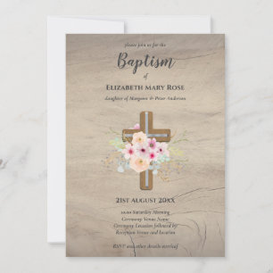 Modern BAPTISM Christening Bautizo INVITE FLORAL