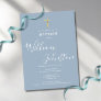 Modern Baptism Christening Gold Cross Dusty Blue Invitation