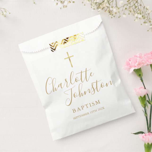 Modern Baptism Christening Golden Signature Favor  Bag (Sealed)