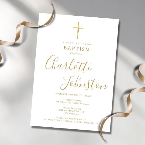 Modern Baptism Christening Golden Signature  Invitation