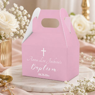 Modern Baptism Christening White Cross Dusty Pink Favor Boxes
