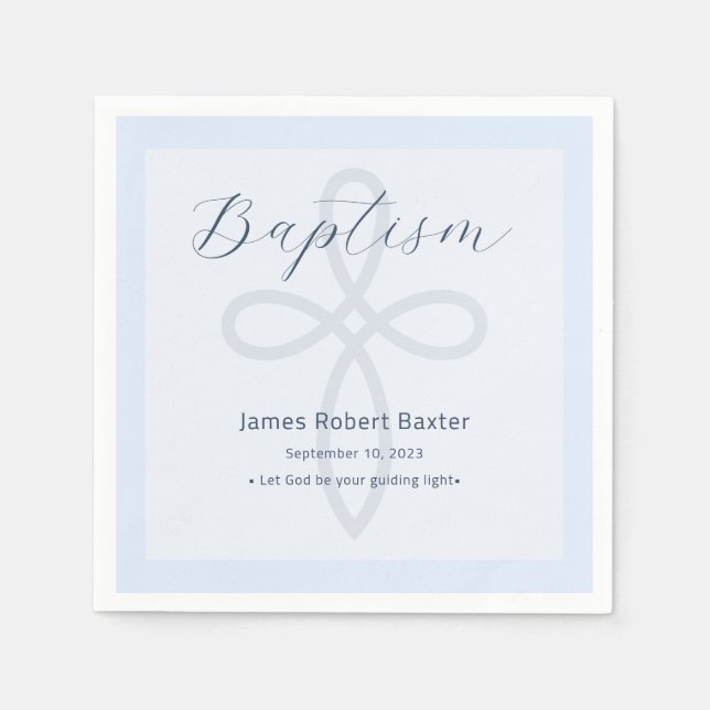Modern Baptism Cross Blue Prayer Napkins (Front)