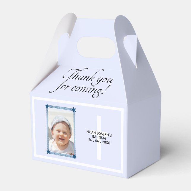Modern BAPTISM DAY Event Party Blue Favor Boxes (Front Side)