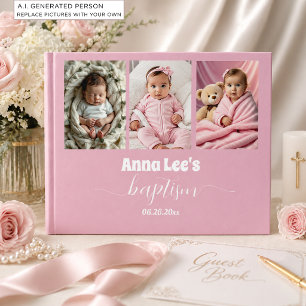 Modern Baptism Photo Collage Dusty Pink Guest Book