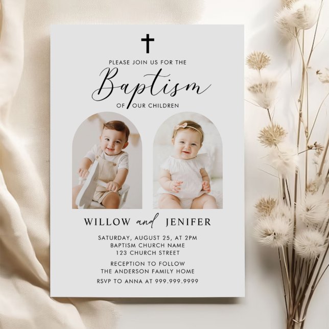 Modern Baptism Twins Boy and Girl Photo Invitation (Creator Uploaded)