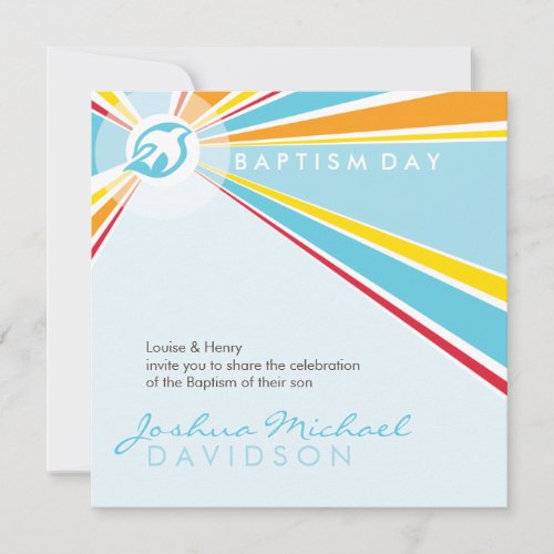 MODERN BAPTISM unique colorful bright dove 5SQ Invitation