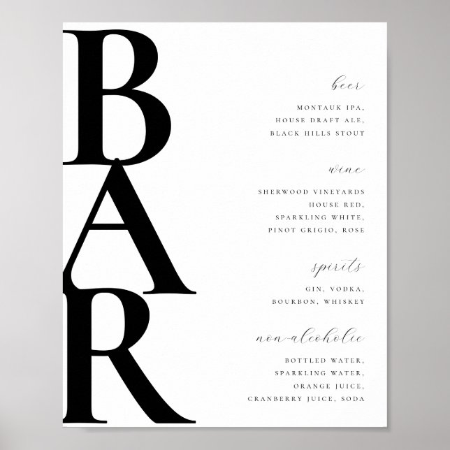 Modern Bar Menu List Poster (Front)