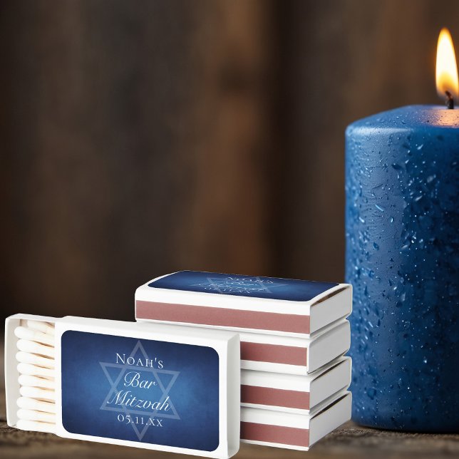 Modern Bar Mitzvah Blue Star of David Custom Party Matchboxes (Creator Uploaded)