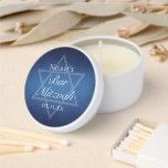 Modern Bar Mitzvah Blue Star of David Custom Party Mini Candle Favors<br><div class="desc">Beautiful deep shades of dark blue create a texture like water on this formal Bar Mitzvah party favor. Elegant white minimalist script on mini candles with your son's name on the subtle Star of David to celebrate your Jewish son's coming of age.</div>