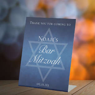 Modern Bar Mitzvah Blue Star of David Custom Party Pedestal Sign