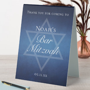 Modern Bar Mitzvah Blue Star of David Custom Party Table Tent