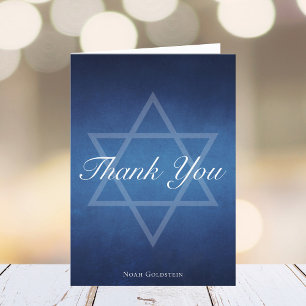 Modern Bar Mitzvah Blue Star of David Customizable Letterpress Thank You Card