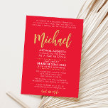 Modern Bar Mitzvah boy modern red   gold Invitation<br><div class="desc">by kat massard >>> WWW.SIMPLYSWEETPAPERIE.COM <<<

Love the design,  but would like to see some changes - another color scheme,  product,  add a photo or adapted for a different occasion - no worries simply contact me,  kat@simplysweetPAPERIE.com - I am happy to help!</div>