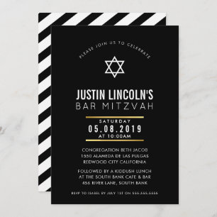 MODERN BAR MITZVAH cool classy bold minimal black Invitation