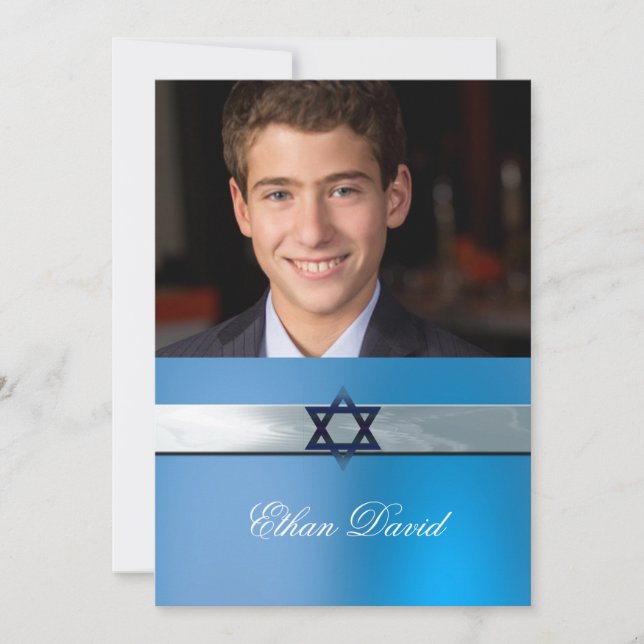 Modern, Bar Mitzvah, Custom  Photo Invitation (Front)