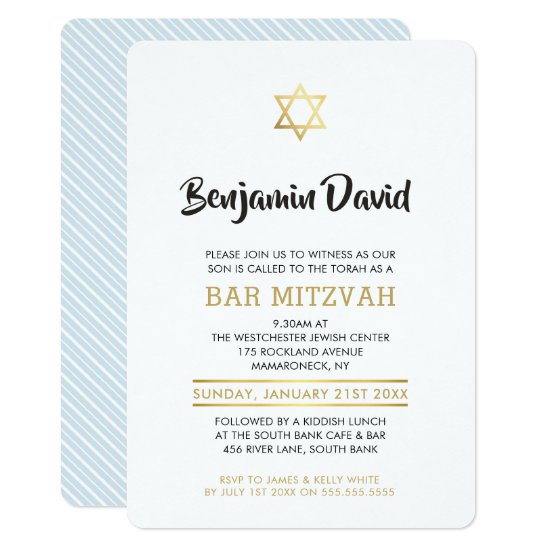 MODERN BAR MITZVAH INVITE simple stylish gold star