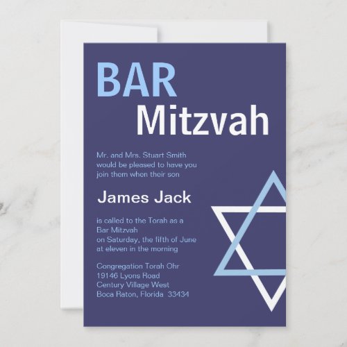 Modern Bar Mitzvah Invitiation- Dark Blue Custom Invitation