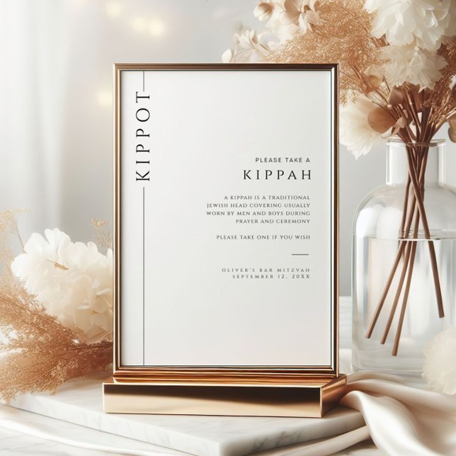 Modern Bar Mitzvah Kippot Tabletop Sign Invitation (Creator Uploaded)
