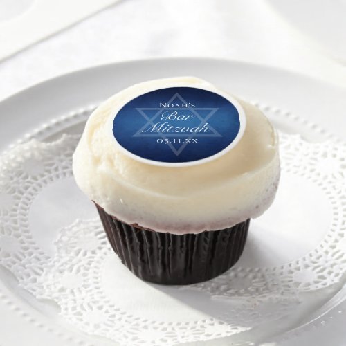 Modern Bar Mitzvah Party Blue Star of David Custom Edible Frosting Rounds