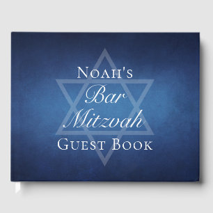 Modern Bar Mitzvah Party Blue Star of David Custom Guest Book