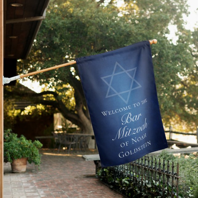 Modern Bar Mitzvah Party Custom Welcome House Flag (In SItu)