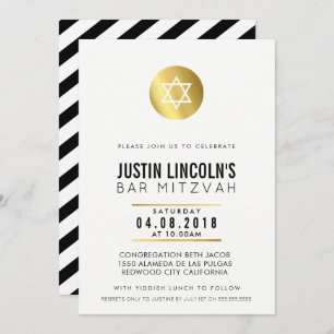 MODERN BAR MITZVAH party INVITE gold spot black