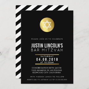 MODERN BAR MITZVAH party INVITE gold spot black