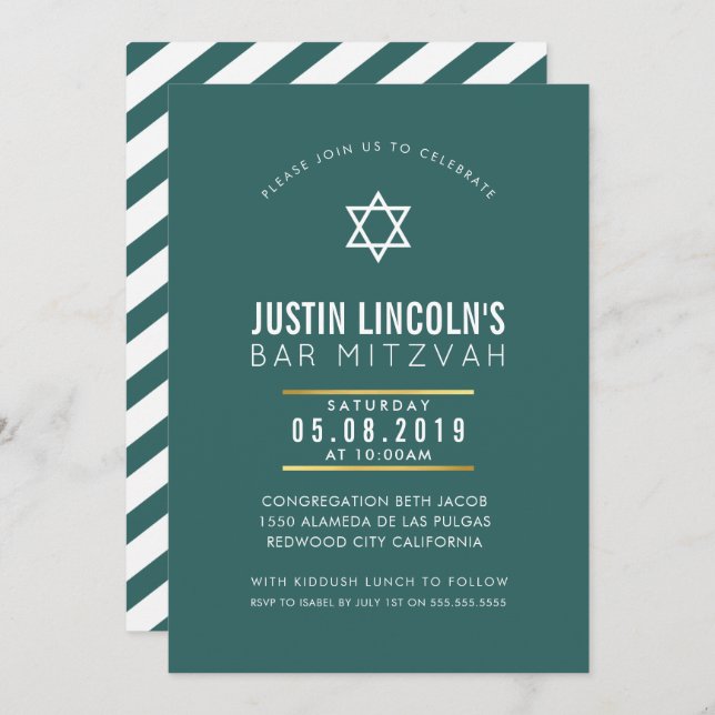 MODERN BAR MITZVAH party plain bold minimal green Invitation (Front/Back)