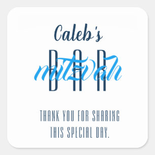 Modern Bar Mitzvah Personalized Square Sticker