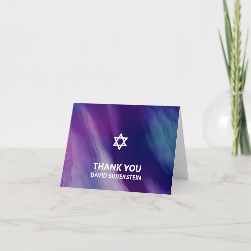 Modern Bar Mitzvah Purple Blue Thank You Card