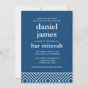Modern Bar Mitzvah QR Code Details and Reply, Blue Invitation
