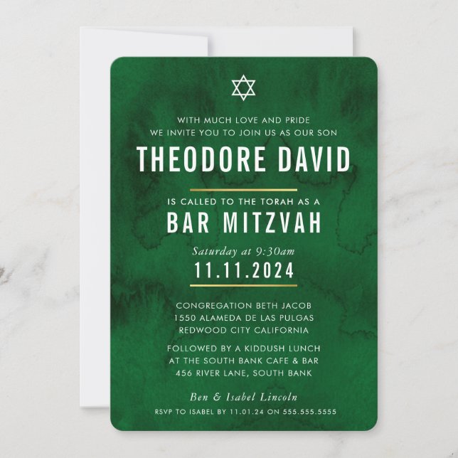 MODERN BAR MITZVAH rich green pattern simple Invitation (Front)