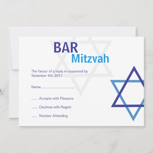 Modern Bar Mitzvah RSVP (4.25"by 5.5") Invite