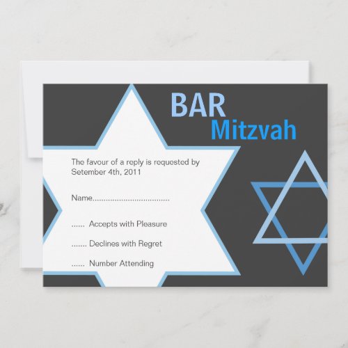 Modern Bar Mitzvah RSVP - Blue &amp; Grey Invites