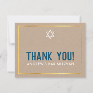 MODERN BAR MITZVAH simple thank you blue kraft