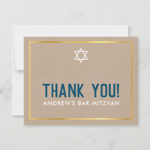MODERN BAR MITZVAH simple thank you blue kraft Card