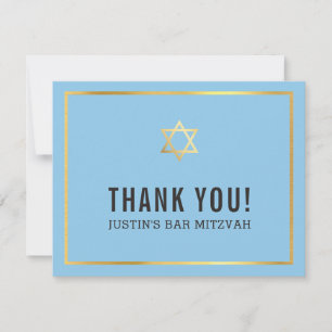 MODERN BAR MITZVAH simple thank you gold star blue