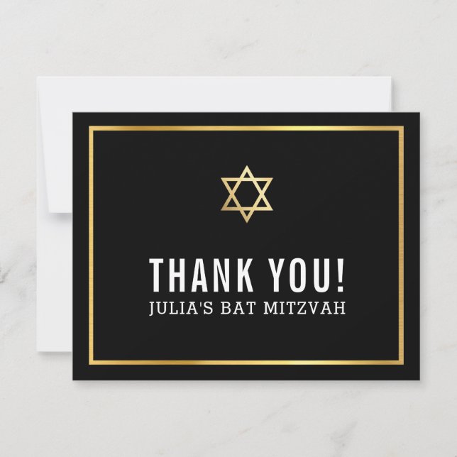 MODERN BAR MITZVAH simple thank you gold star grey (Front)