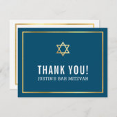 MODERN BAR MITZVAH simple thank you gold star navy (Front/Back)