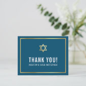 MODERN BAR MITZVAH simple thank you gold star navy (Standing Front)