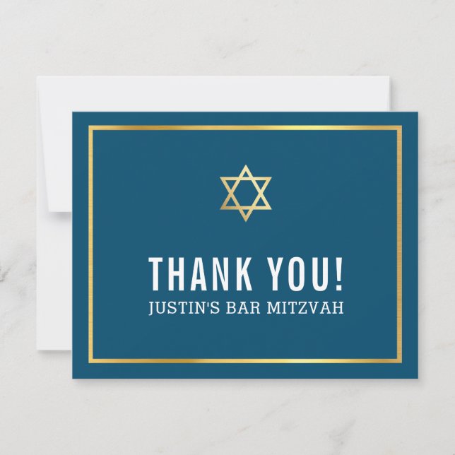 MODERN BAR MITZVAH simple thank you gold star navy (Front)
