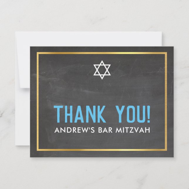 MODERN BAR MITZVAH smart bold thank you gray aqua (Front)
