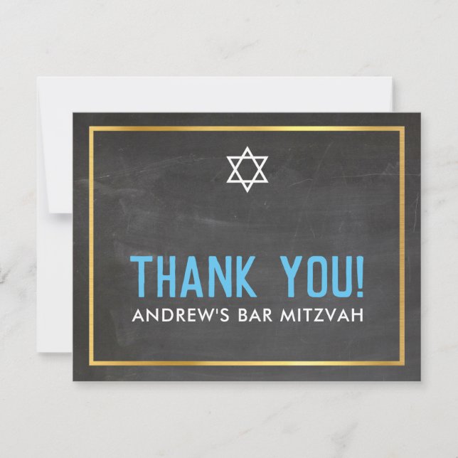 MODERN BAR MITZVAH smart bold thank you gray aqua Card (Front)