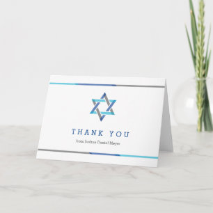 Modern Bar Mitzvah Thank You Cards Blue + Teal