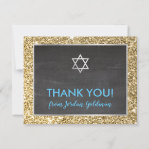 MODERN BAR MITZVAH thank you gold glitter gray