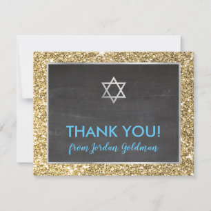 MODERN BAR MITZVAH thank you gold glitter gray Card