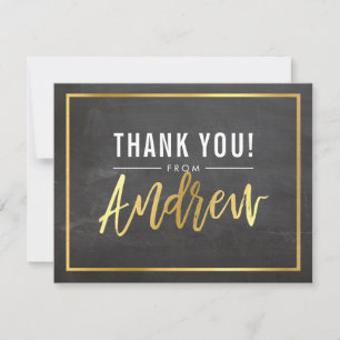 MODERN BAR MITZVAH thank you gold name ANDREW gray Card