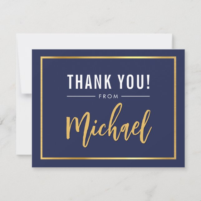 MODERN BAR MITZVAH thank you gold name calligraphy Card (Front)